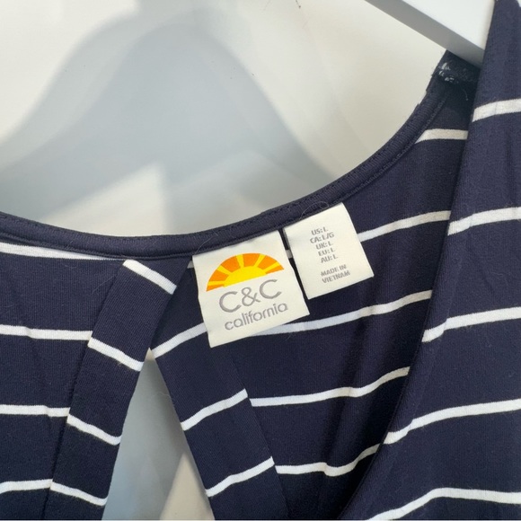 C&C California Jersey Knit Dress. Navy with white stripes. Medium weight fabric. - Picture 4 of 5